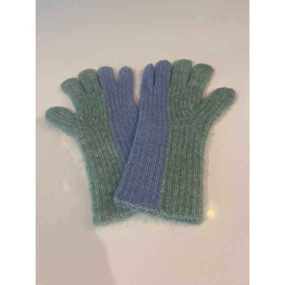 Anthropologie Two-Tone Ribbed Knit Gloves In Green & Blue Soft Wool Blend Womens - Picture 5 of 6